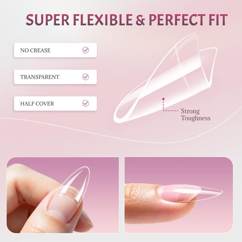 ranrose Long Almond Nail Tips with Handle, 240PCS Half Cover Acrylic Fake Nails, 12 Sizes No C Curve Gel Nail Extension Tips for Professionals DIY Beginners - Image 4